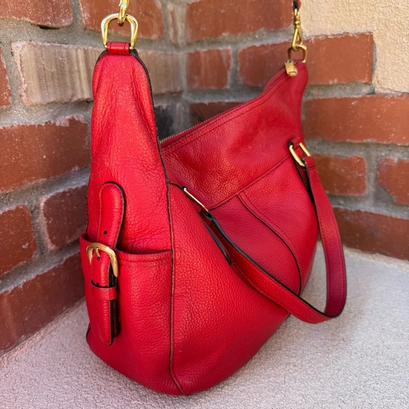 Ralph Lauren❤️ Large Pebble Leather Slouchy Satchel Crossbody Bag in Red - Picture 6 of 15